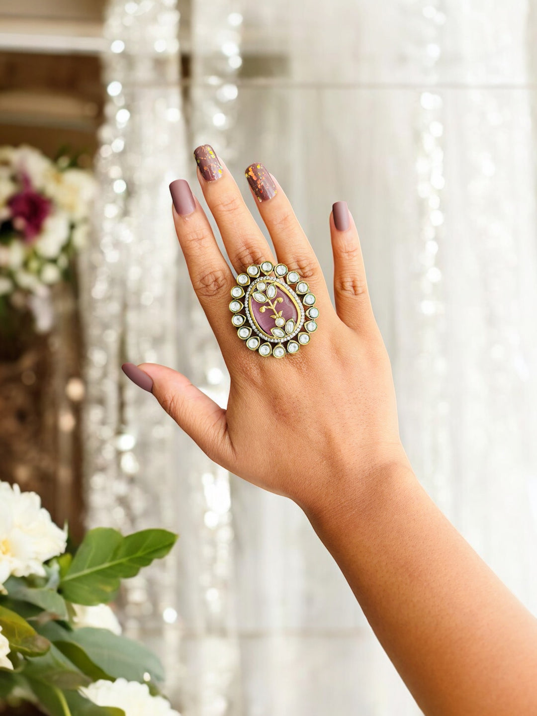 Jharokha Ring Pink Stone