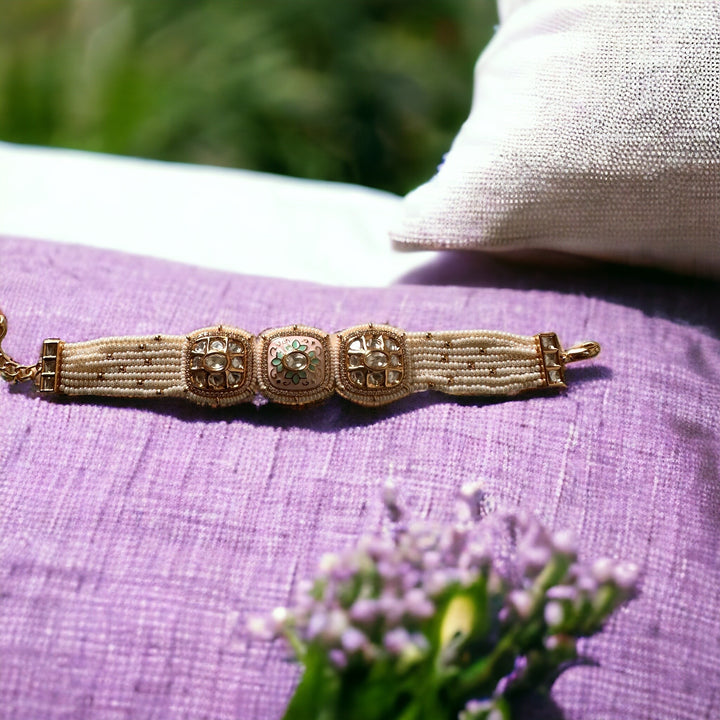 Kundan Bracelet with Meenakari work and Small Pearls