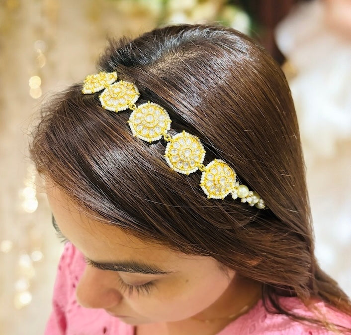 Kundan studded pearl beaded floral matha patti
