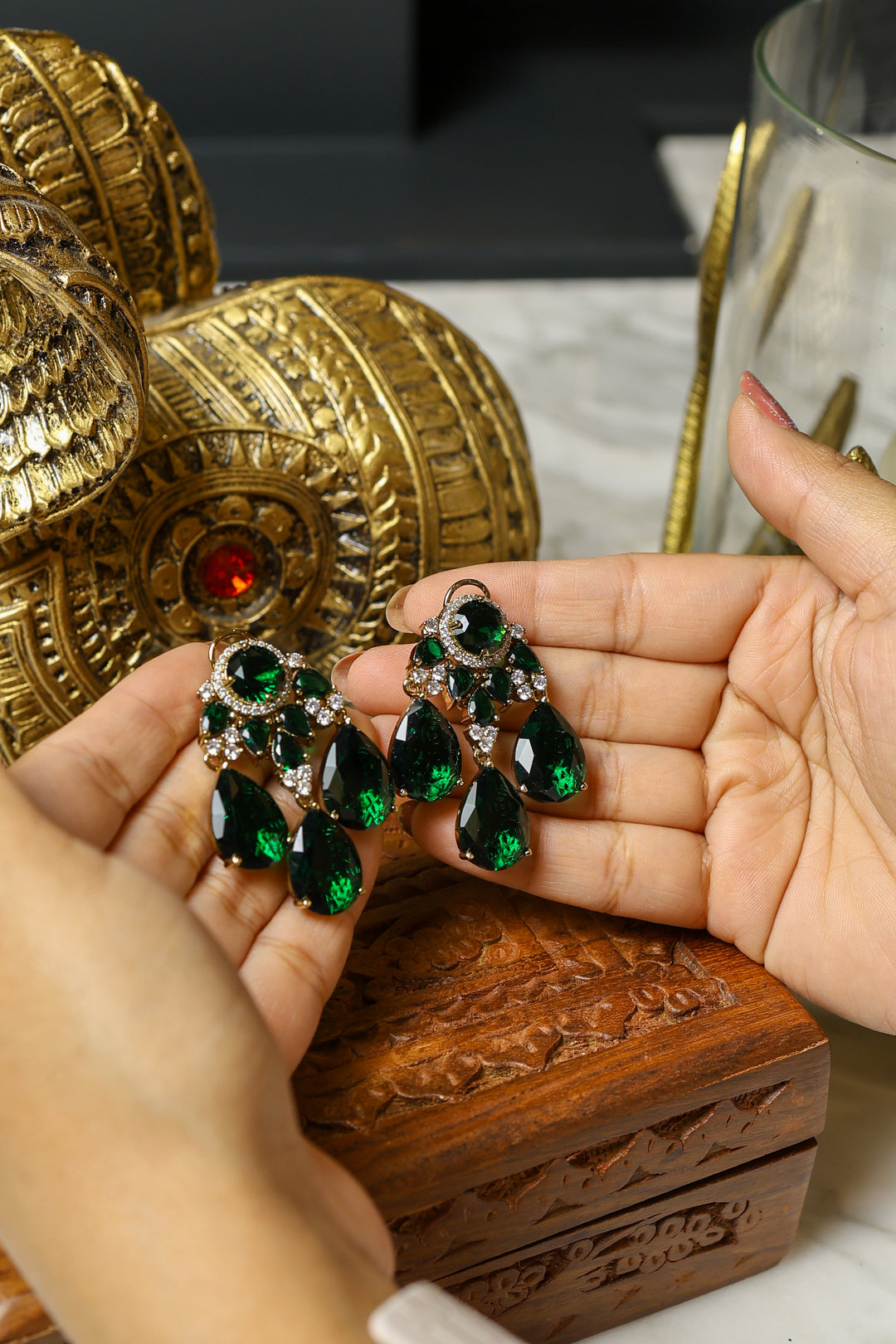 Meher Earrings – Dark Green