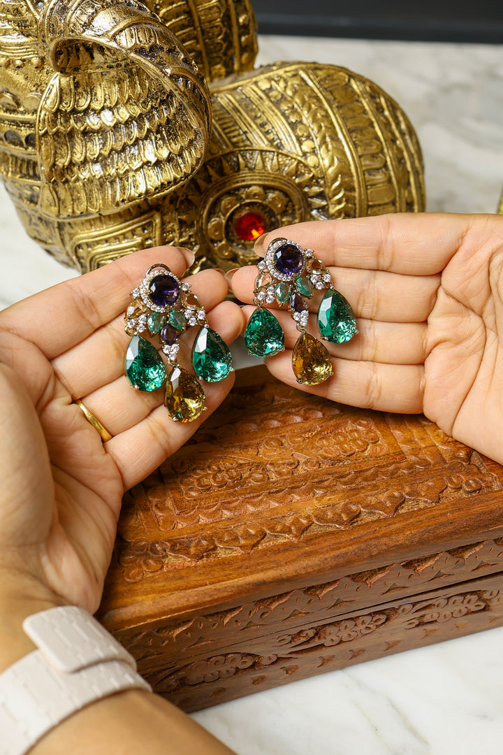 Meher Earrings – Green & Gold