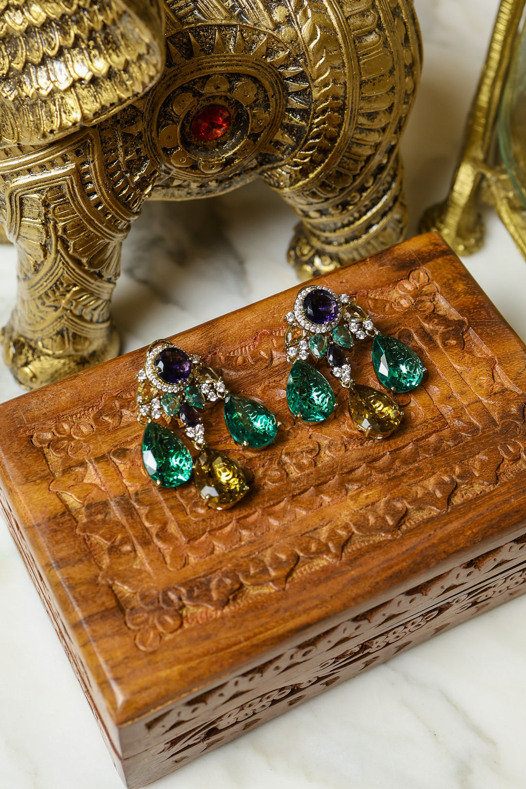 Meher Earrings – Green & Gold