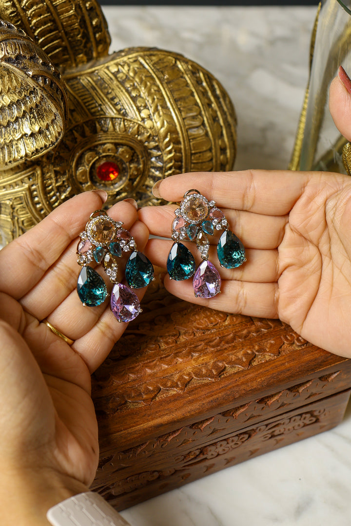 Meher Earrings – Gold, Green &amp; Purp