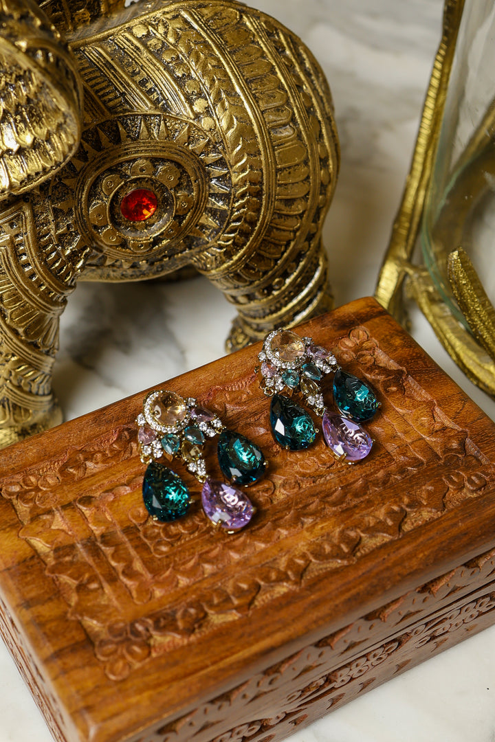 Meher Earrings – Gold, Green &amp; Purp