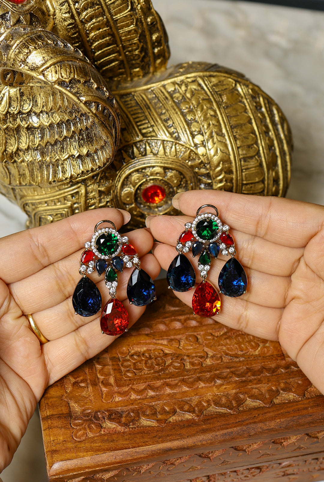 Meher Earrings – Blue, Red & Green