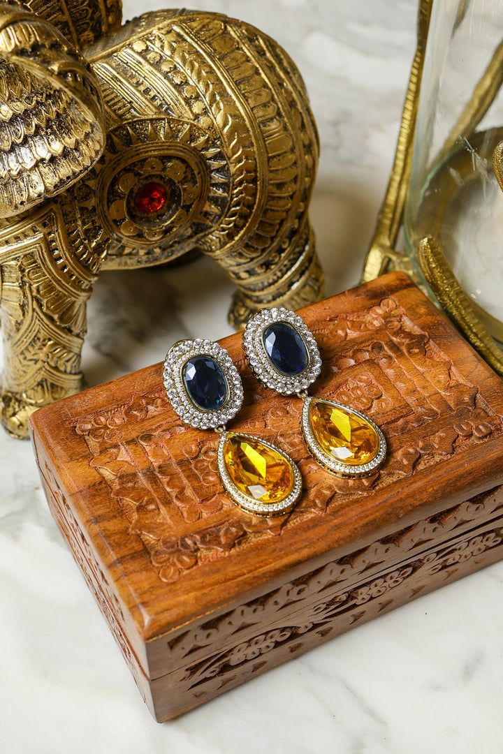 Avira Earrings- Blue, Mustard