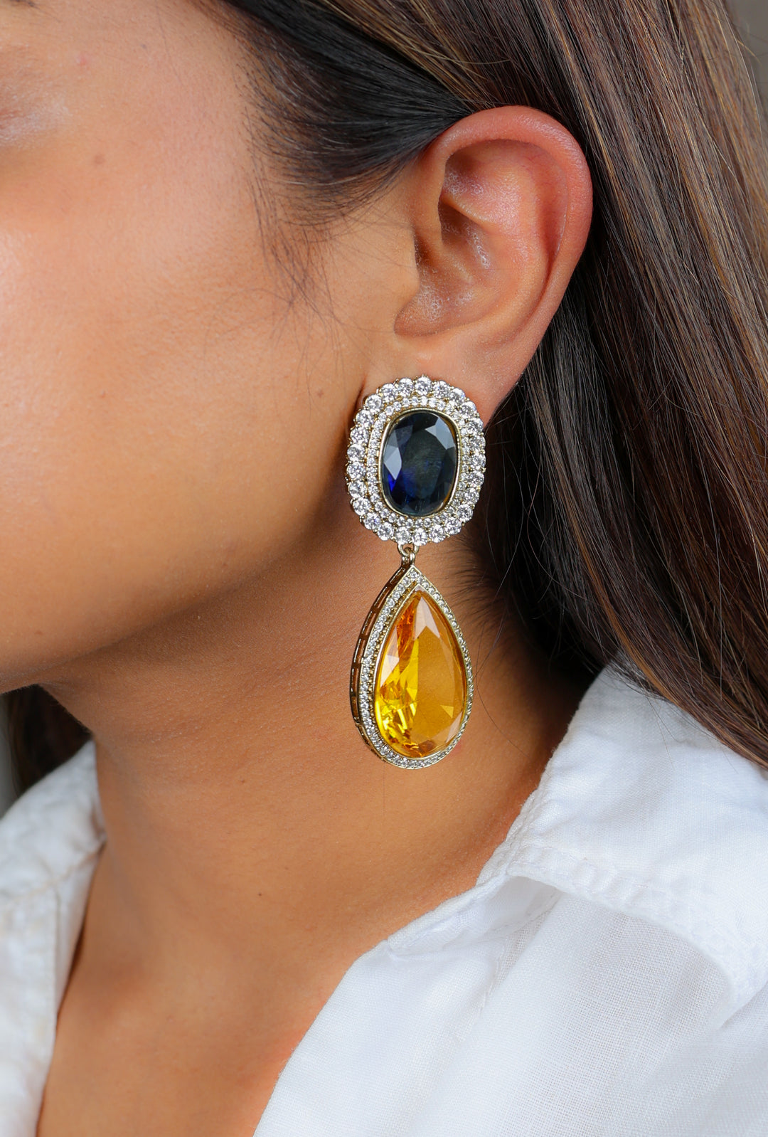 Avira Earrings- Blue, Mustard