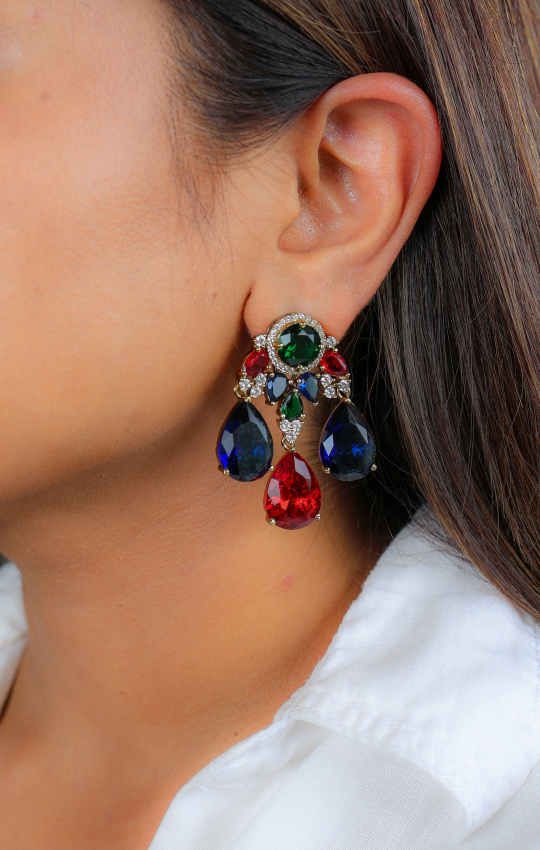 Meher Earrings – Blue, Red & Green