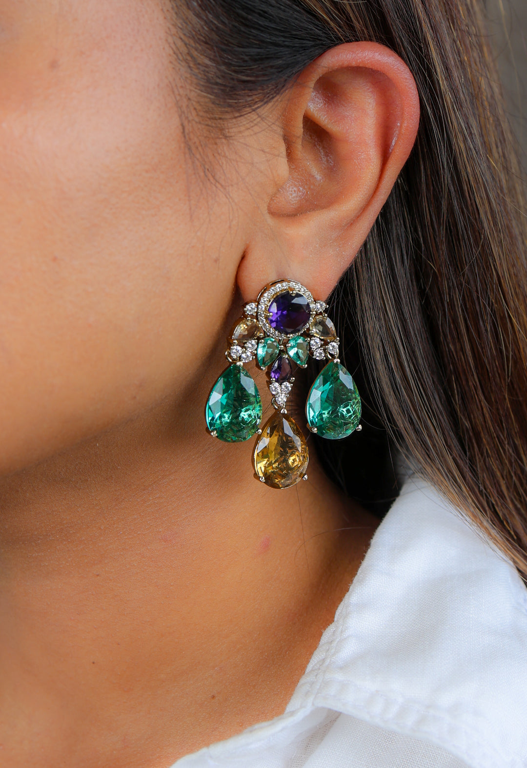 Meher Earrings – Green & Gold