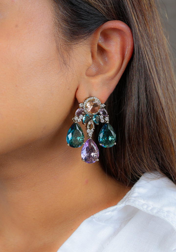 Meher Earrings – Gold, Green &amp; Purp