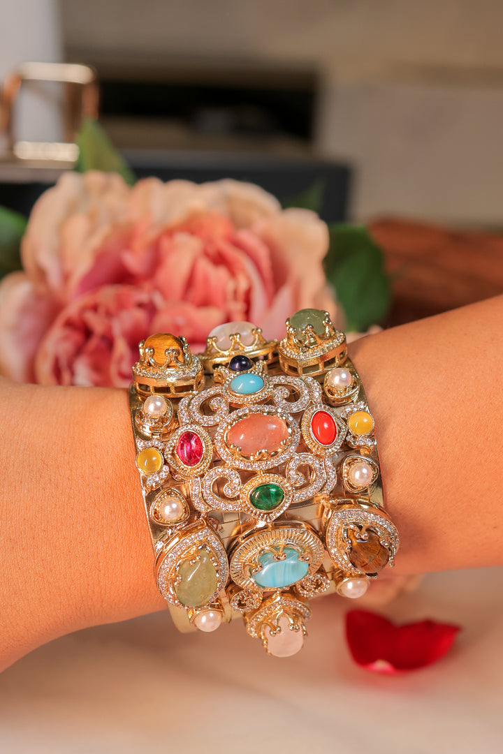 Virasat Cuff | Heritage Multigem Statement Gold Bracelet