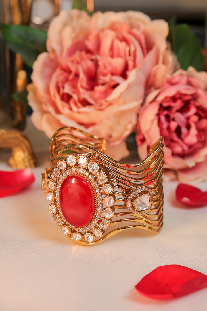 Raktima Royale Cuff | Red Heritage Statement Gold Bracelet
