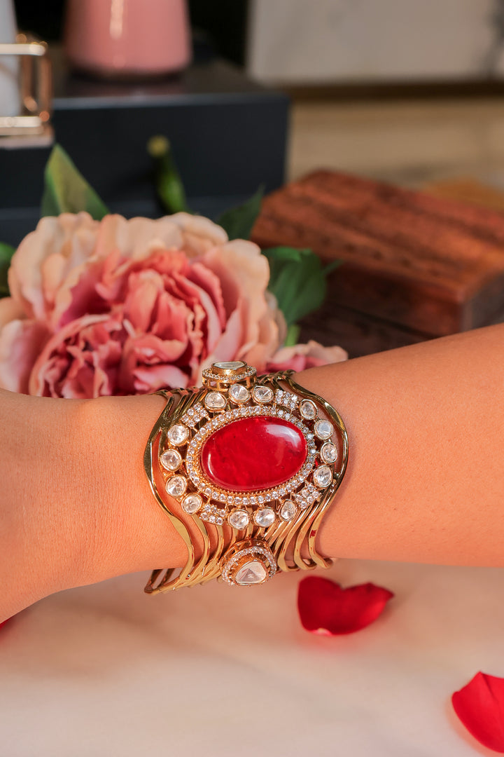 Raktima Royale Cuff | Red Heritage Statement Gold Bracelet