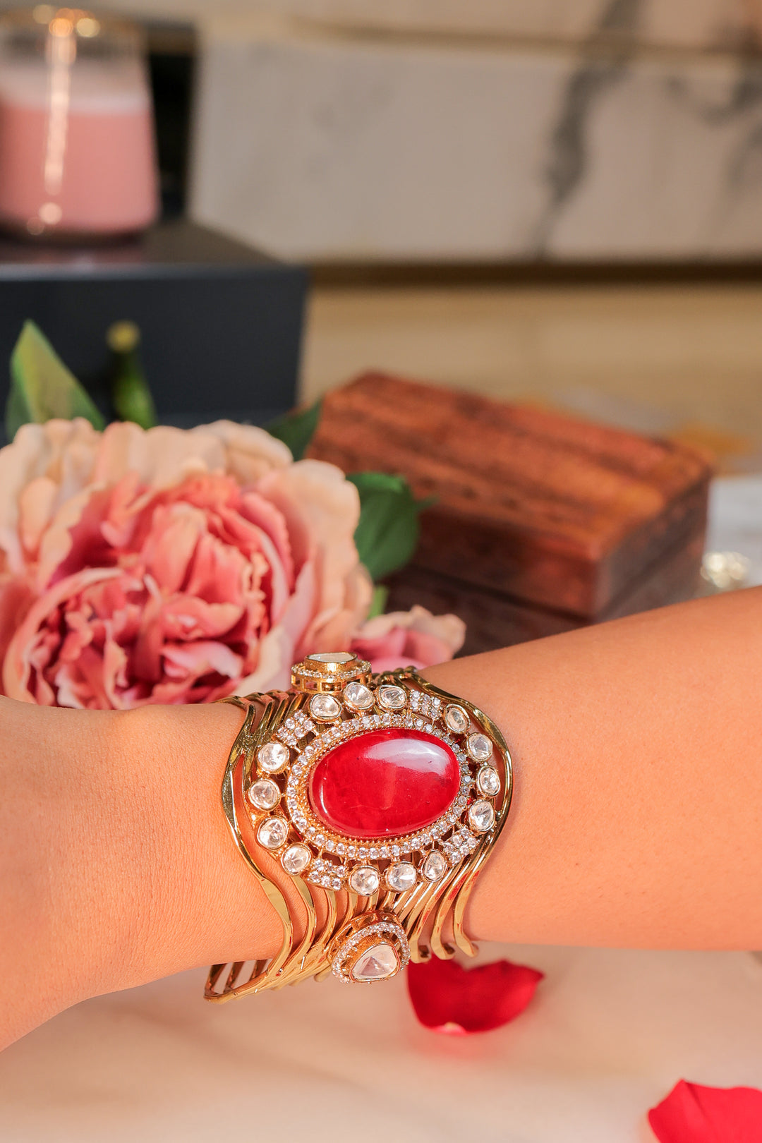 Raktima Royale Cuff | Red Heritage Statement Gold Bracelet