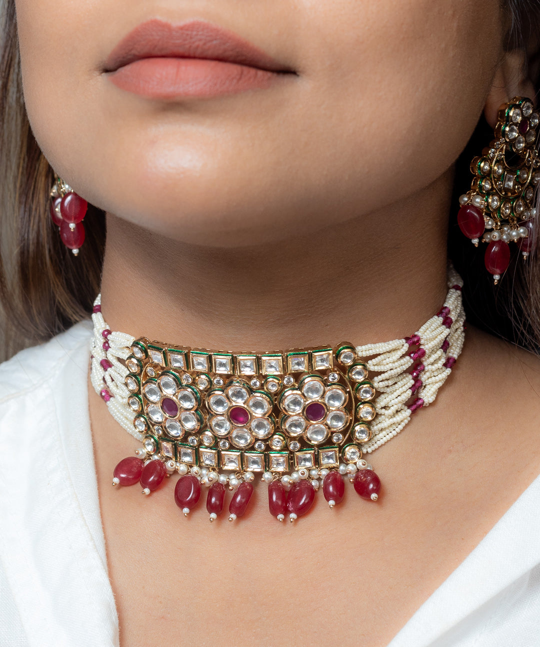 Exquisite Kundan Choker with Pearl Beads and Semi-Precious Stones - Timeless Elegance