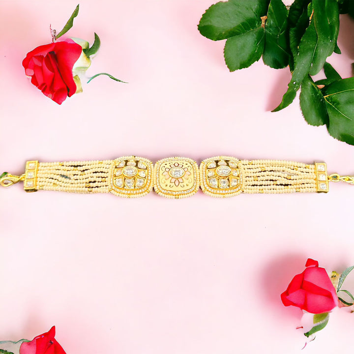 Kundan Bracelet with baby pink Meenakari work and Small Pearls