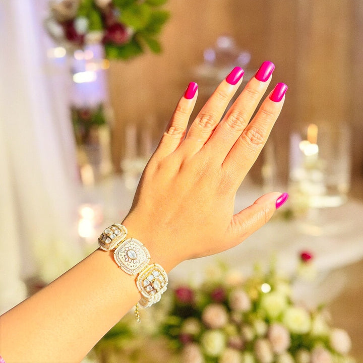 Kundan Bracelet with baby pink Meenakari work and Small Pearls