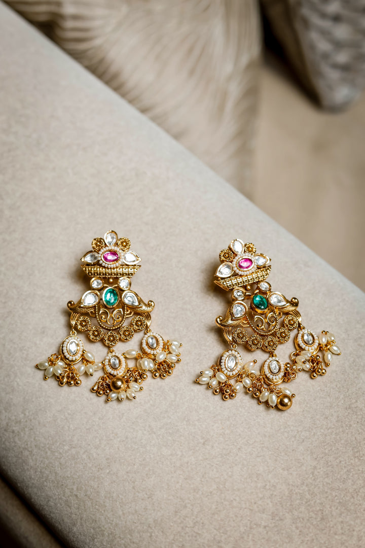 Gold-Plated Long Necklace: Intricate Traditional Jewellery Set with Beautiful Earrings