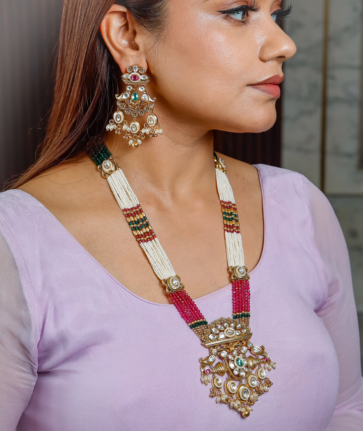 Gold-Plated Long Necklace: Intricate Traditional Jewellery Set with Beautiful Earrings