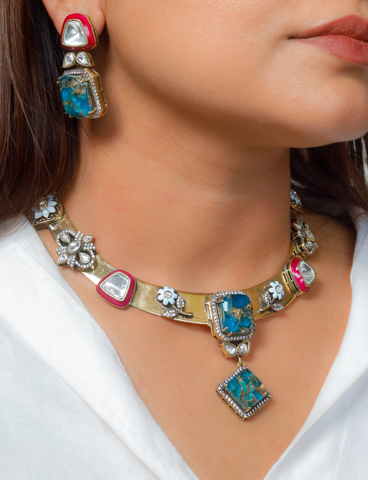 Saanjh Hasli Set-Turquoise