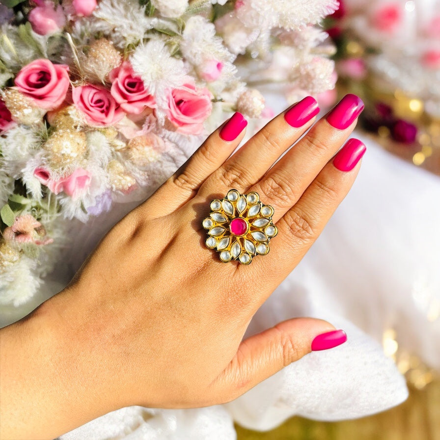 Kundan adjustable finger ring
